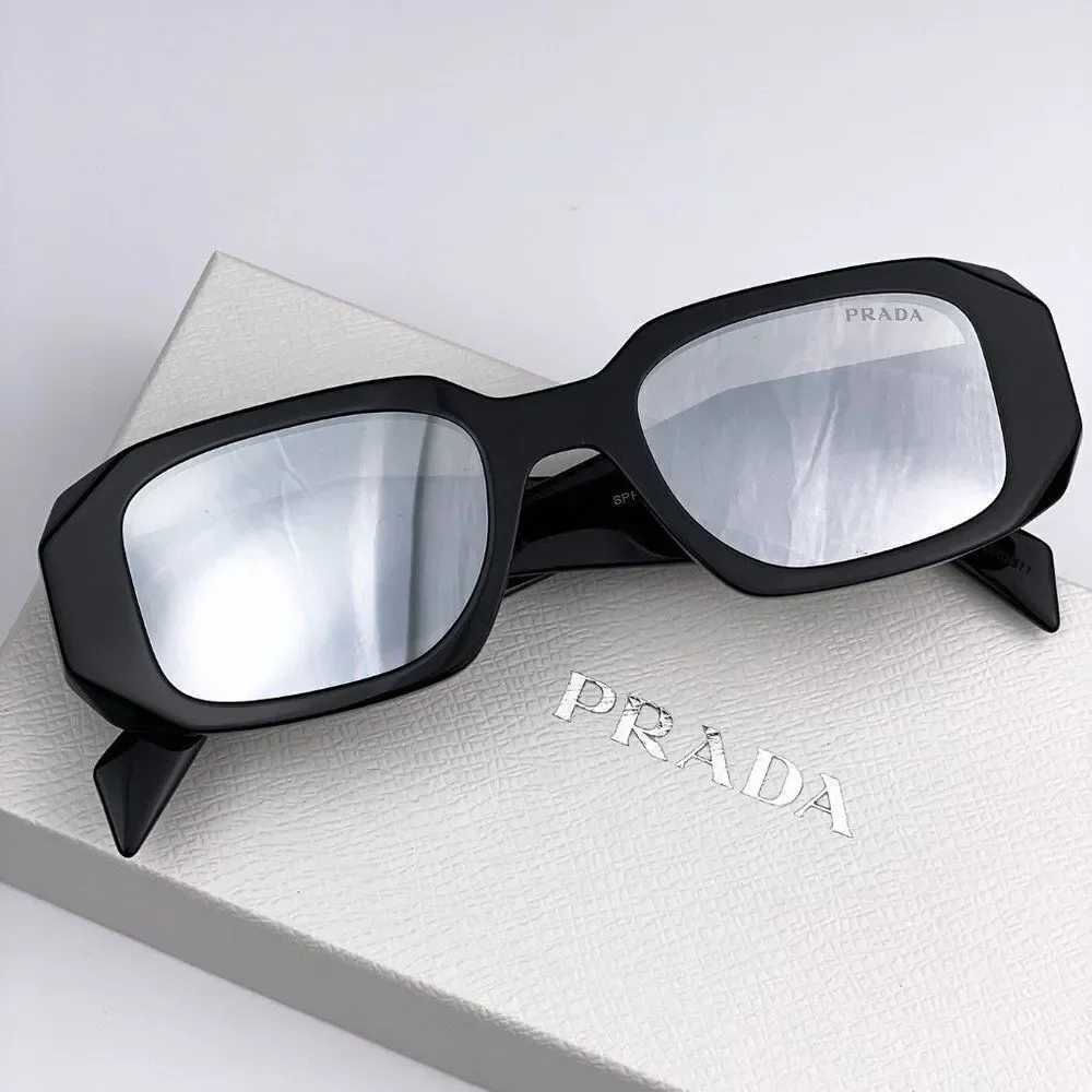 NEW Prada PR17WS 1AB2B0 Black Light Gray Mirrored Silver Square Unisex